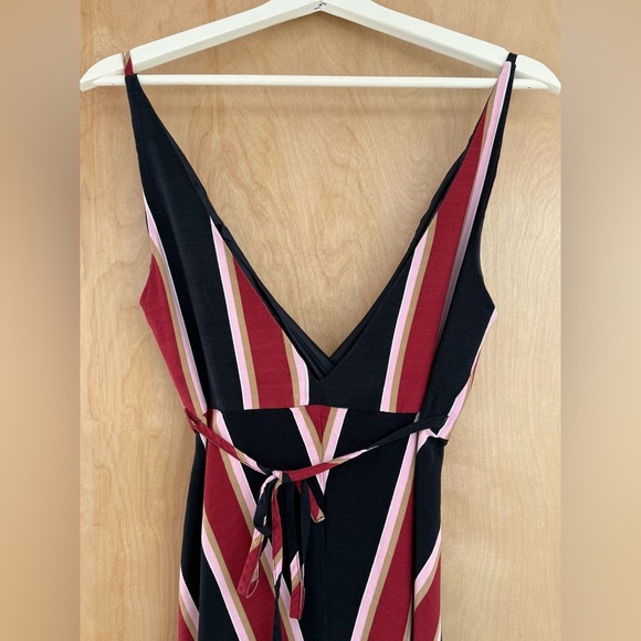 Top Shop Striped V-Neck Midi Wrap Dress - Red and Black - Picture 10 of 13